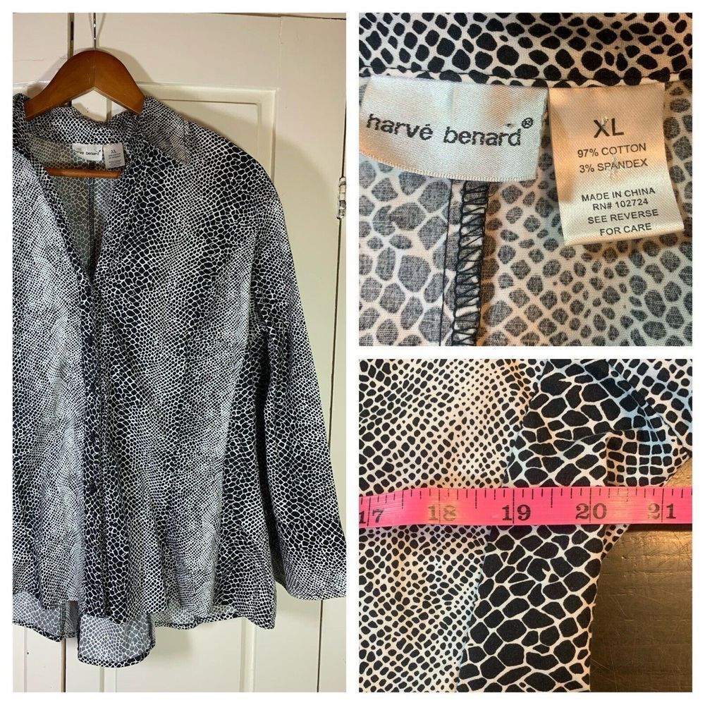 Harve Benard Animal Print Blouse Womens XL Snake Office Mob Wife Preppy Chic